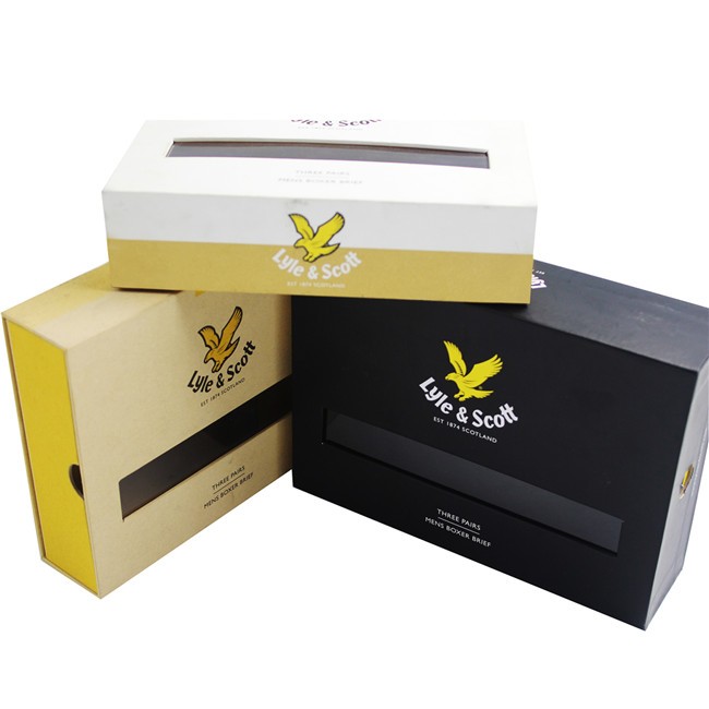 PVC PET Underwear Window Box Packaging Printing Matt Black Cardboard Drawer Sliding Style