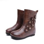 S234 Leather handmade flowers women's boots thickened woolly cotton shoes in