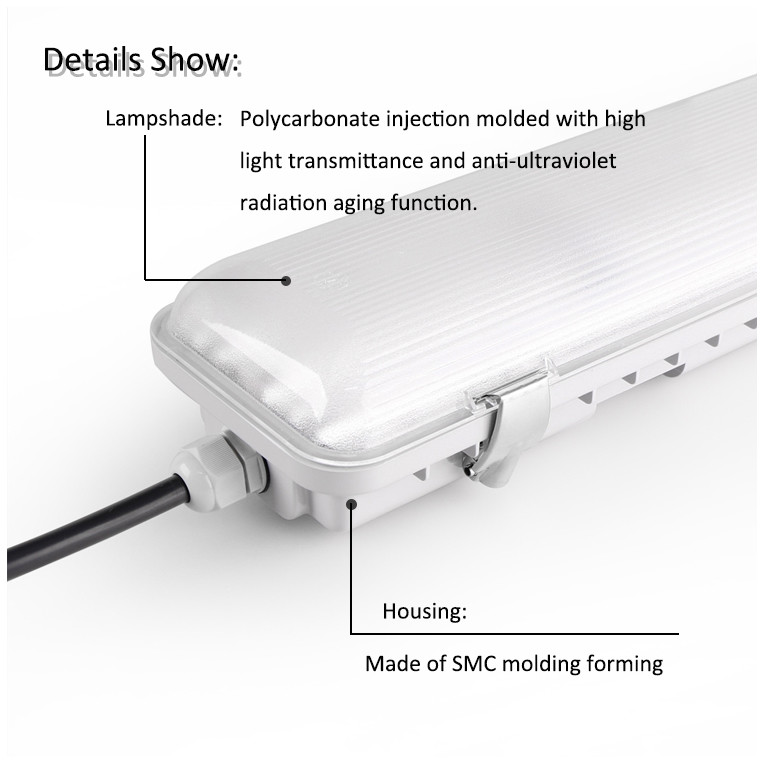 110 Lm/W LED Tri Proof Light 60W 5ft Vapor Tight Led Light Fixture 6000K dust proof led lights