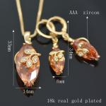 Luxury zircon Crystal Necklace Earrings Ring Jewelry Sets 18K Real Gold Plated