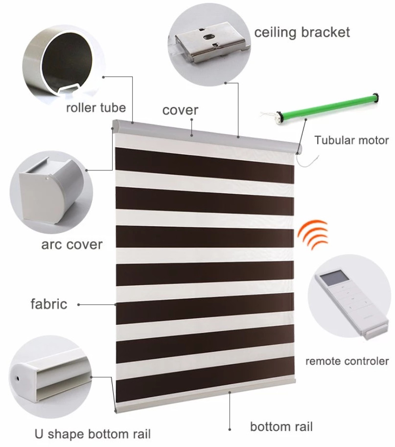 2020 Hot Sale Double Layer Window Blind Roller Zebra Blinds Manual Motorized Control