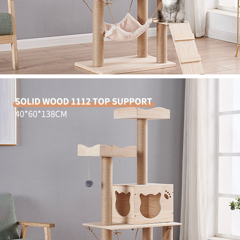 OEM Wooden Cat Climbing Tree House Multifunction Cat Scratcher Tower