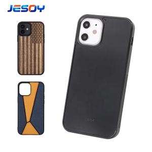 Wholesale Shockproof Groove Phone Case Inlay Leather Wood Blank Mobile Cover For IPhone from china suppliers