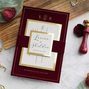 Wholesale Wedding Invitation Cards Burgundy Velvet Envelope Gold Foil Print Velvet Wedding Invitation Cards from china suppliers