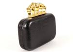 Black Rings Knuckle Ladies Leather Clutch Bags Hard Case With Flower Clasp