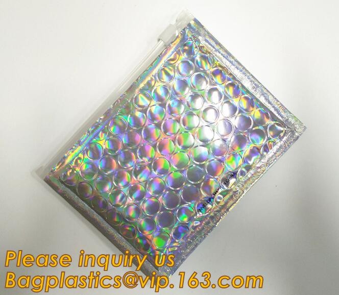 Holographic Zipper Slider Zip Lock Bubble Bag,Cosmetic Zipper Bag/Rose Gold Slider Bubble Bag with Logo,Slider Bubble Zi