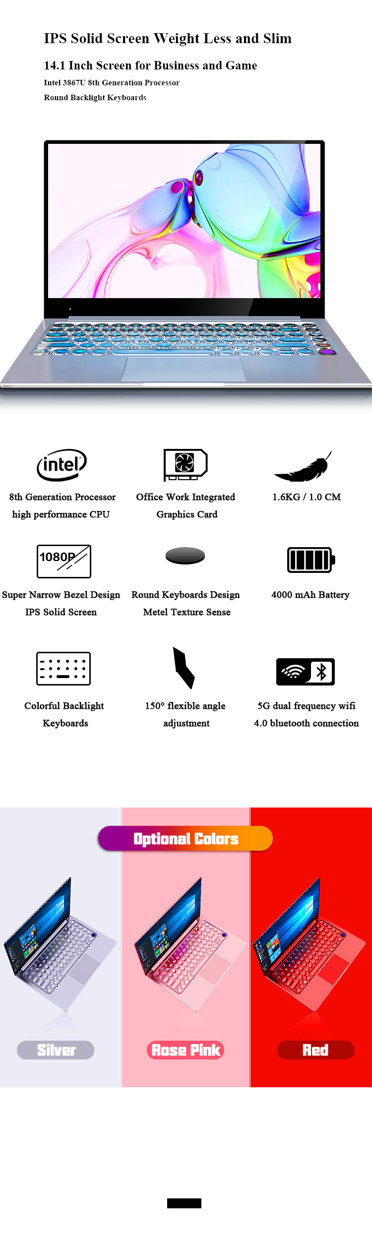 Intel 3867U Processor 14" Win10 Laptop Computer with 8gb RAM and Intel HD Graphics