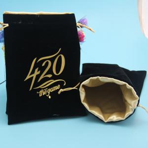 Wholesale small velvet drawstring gift bag with satin lining inside with gold logo stamped from china suppliers