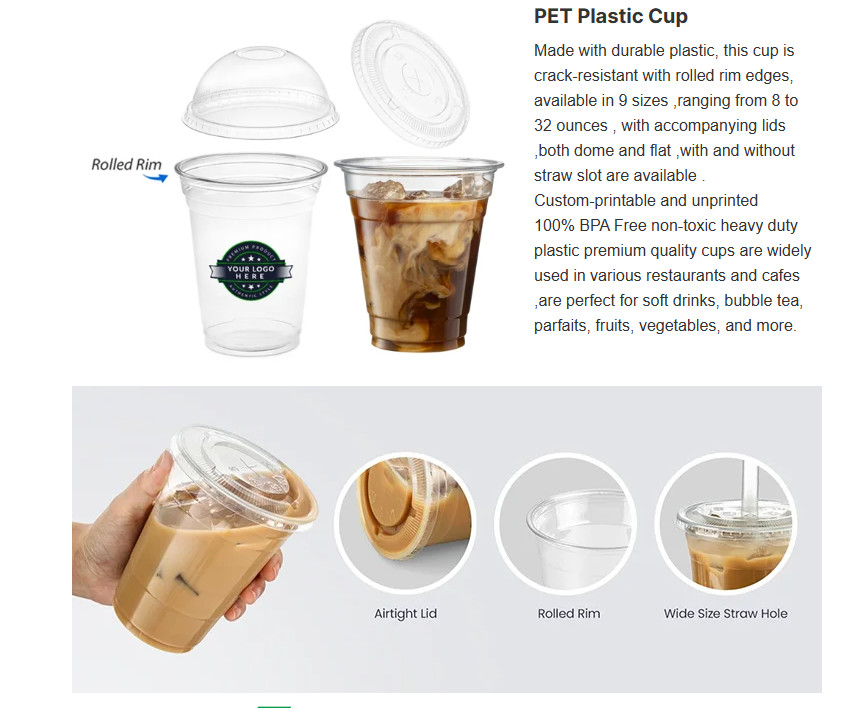 Wholesale 95mm Clear Plastic Cups PET Disposable Drinking Cup For Ice Coffee Juice Boba