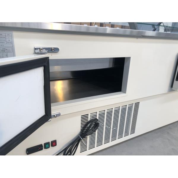 IEC Curved Glass Front Butcher Display Counter With Stainless Steel Inner Plate