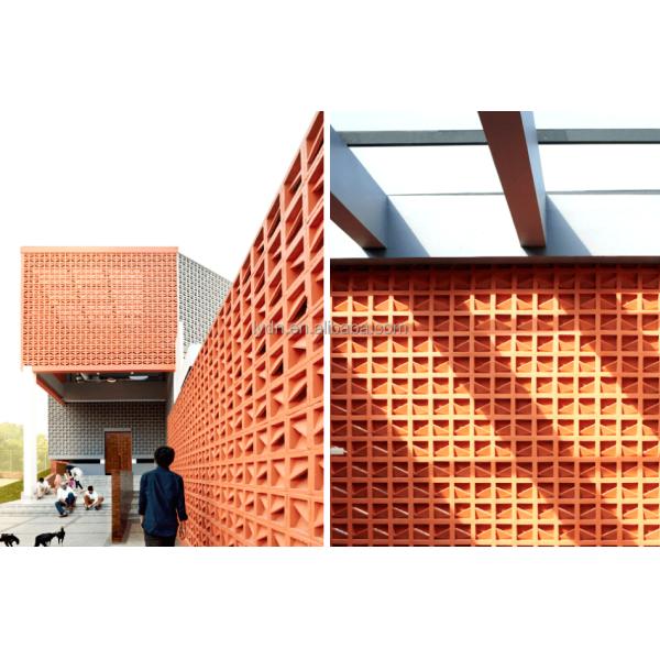 7% Absorption Terracotta Facade Panel Breezeway Tile In Classical Design For Decorative Garden Brick Decoration