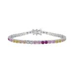 Personalized Style Rainbow Zircon Inset 925 Sterling Silver Tennis Bracelet For