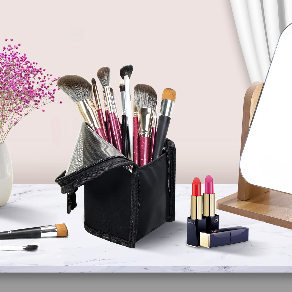Small Makeup Brush Travel Bag Case Holder Pouch 5.12X9.05 Inch
