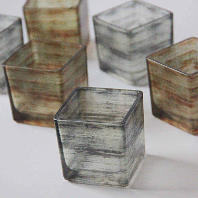 Recycled Square Frosted Tealight Holders / Wedding Small Glass Candle Holders