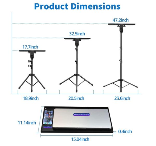 Quality Steel 1530mm Height Computer Tripod Stand With Tray for sale