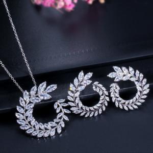 Wholesale Fashion CZ Necklace Pendant Bridesmaid Gift CZ Crystal Necklace and Earring Sets Big Wedding Jewelry Sets from china suppliers