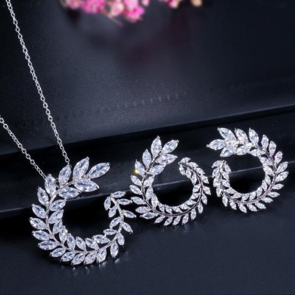 Fashion CZ Necklace Pendant Bridesmaid Gift CZ Crystal Necklace and Earring Sets