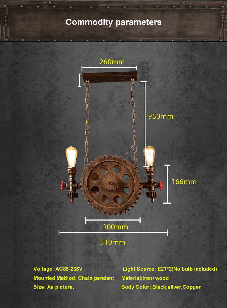Vintage Loft Pendant Lamps Gear Clain Lights Water Pipe Arm Bar Restaurant Industry lamp(WH-VP-196)