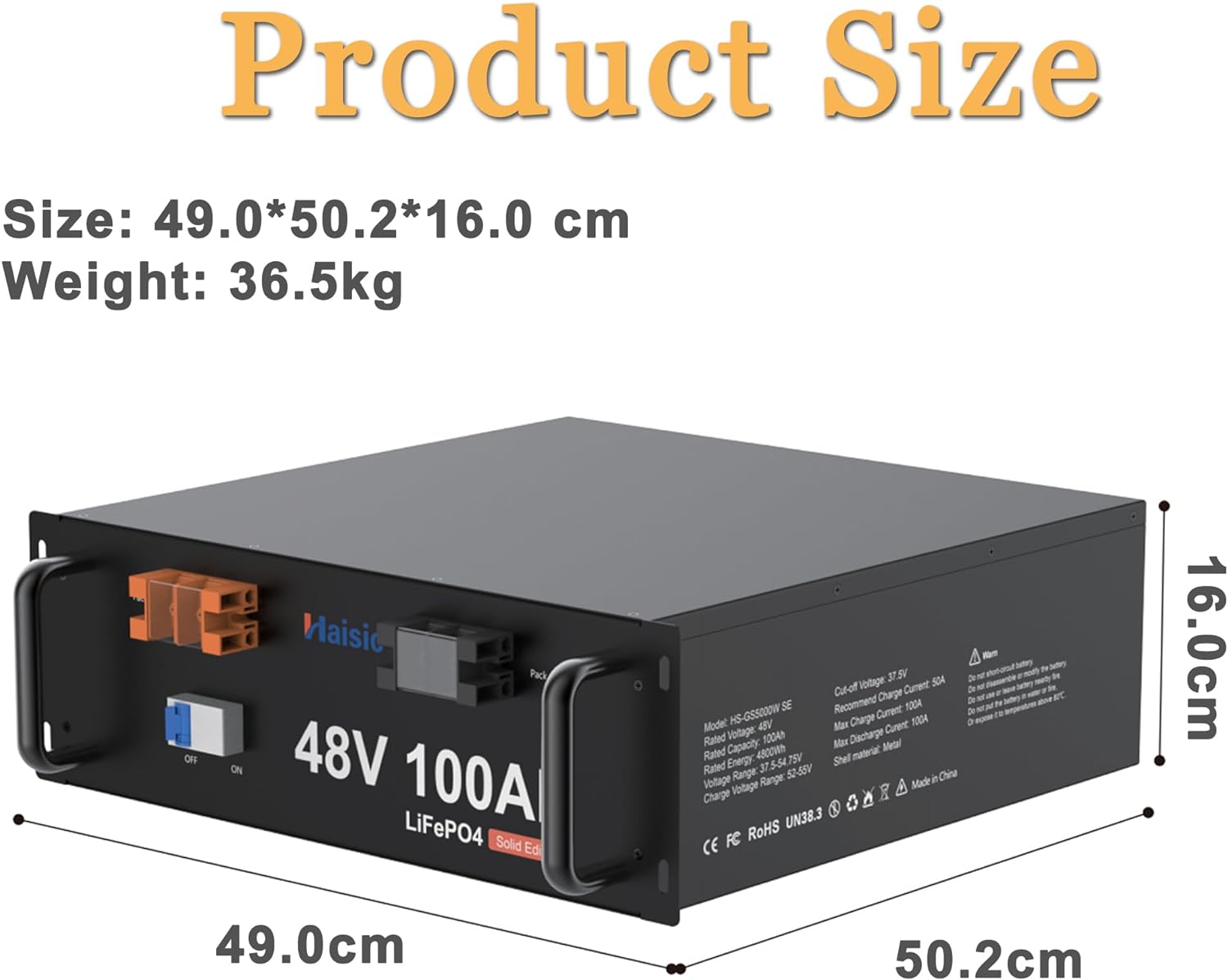 High Capacity 100Ah Lithium Lifepo4 Battery Pack for Server Rack Mounting 48V 4.8kWh