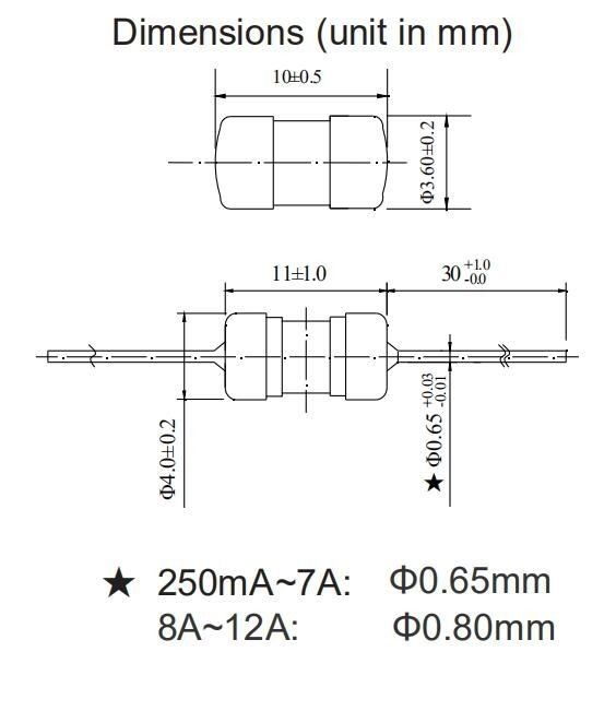 Cartridge 250V Quick Blow Fuse 3.6 X10mm Fuse Fast Acting Electrical Axial Lead 1