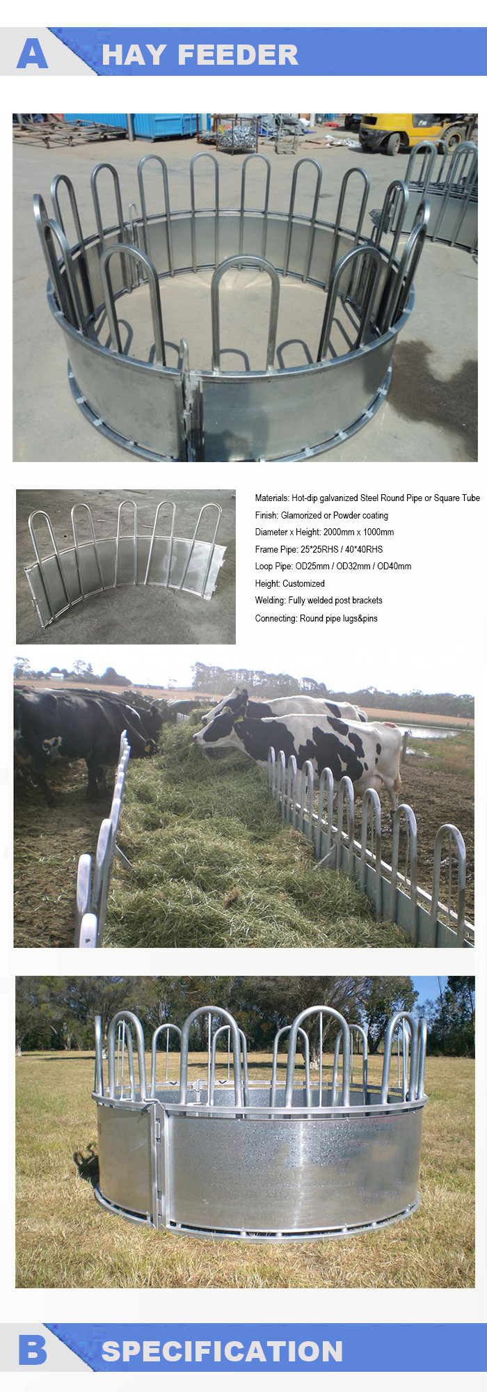 1.8m Diameter Cattle Hay Feeder , Loop Top Cattle Handling Systems