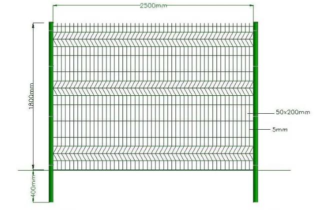Drawing of 3D Curved Welded Wire Fence 