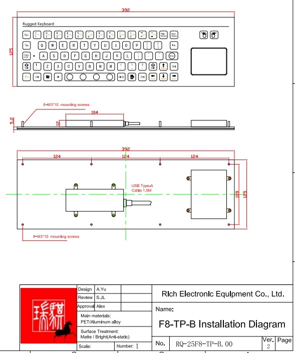 71 Keys Mini Industrial Membrane Keyboard IP67 IK07 Anti Static Keyboard F8-TP-B
