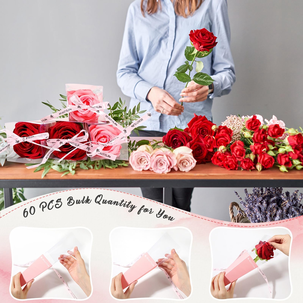 Handmade Custom Cut Valentine's Day Rose Sleeves in Gravure Printed Kraft Paper Bag