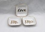 Customized Ceramic Jewelry Tray , Ceramic Ring Dish With Gold Printing