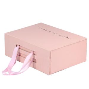 Wholesale Foldable Pink Magnetic Closure Gift Box With Ribbon Handle Premium Glossy Finish from china suppliers