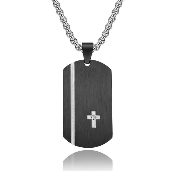 Square Religious Cross Engraved Necklace for Men Stainless Steel Cross Pendant