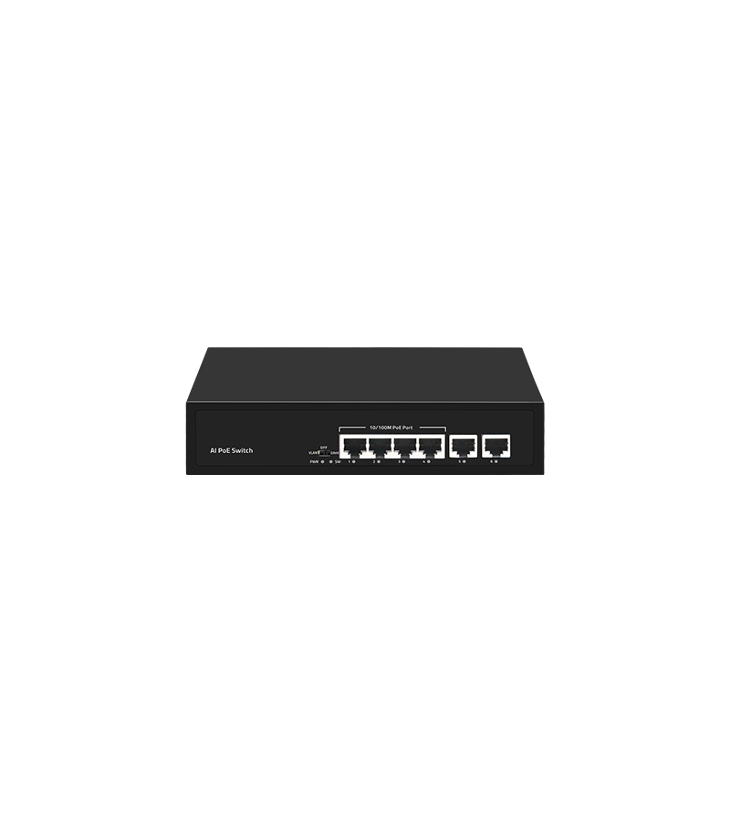 Transmit Rate 10/100/1000Mbps Photon PTD1006-4P-2F AI POE Switch 6-Port Network Switch with 4*100M PoE Ethernet 2FE Uplink