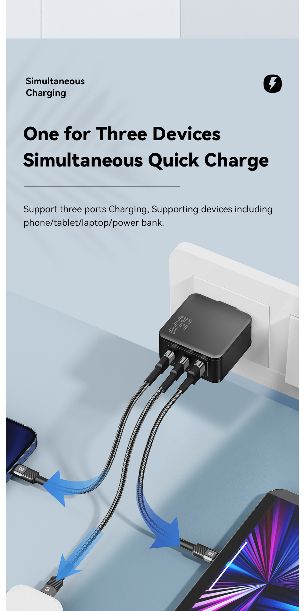 Travel USB C USB A Port PD Mobile Phone GaN Wall Charger Fast Small 65W 60W 45W 18W