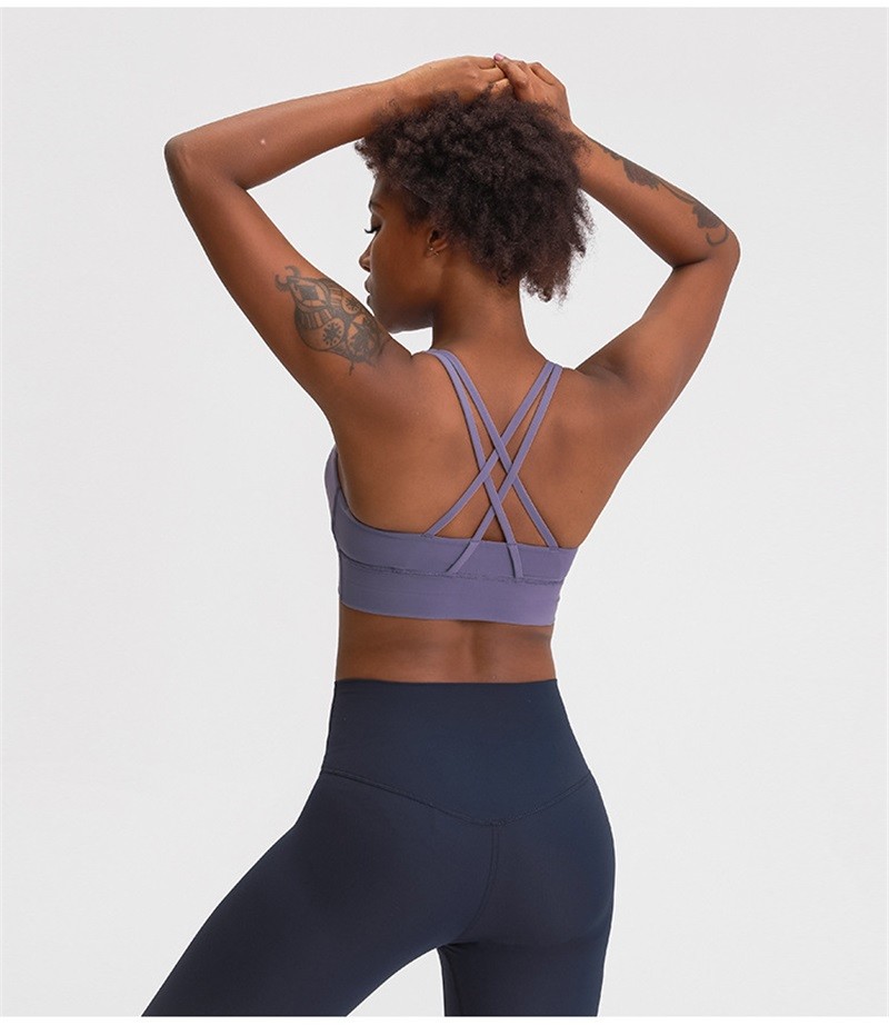 OEM Naked Feeling Medium Support Cross Back Womens Sports Bra Logo Printing