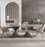 Premium Hotel Restaurant Furniture Modern Art Natural Marble Metal Base Dining