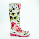 Wear Resistant Knee Length Rubber Boots , Flower Printed Garden Rubber Rain
