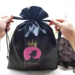 Wholesale Personalised Custom Logo Satin Drawstring Bag Hair Bundle Packaging