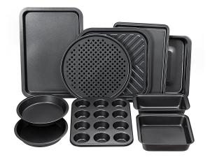 Wholesale Complete Bakeware Set 10-Piece Non-Stick, Oven Crisper, Pizza Tray, Roasting, Loaf, Muffin, Square, 2 Round Cake Baking from china suppliers