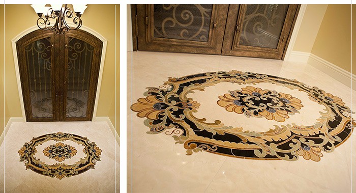 Beige Foyer Marble Floor Medallions For Outdoor / Indoor Decorative