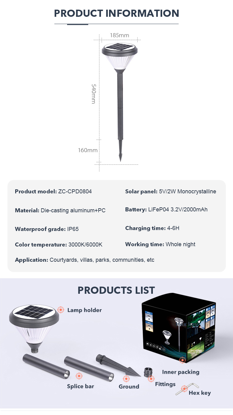 Die Cast Aluminum LED Solar Pathway Lights With 2000mAh Battery ODM OEM
