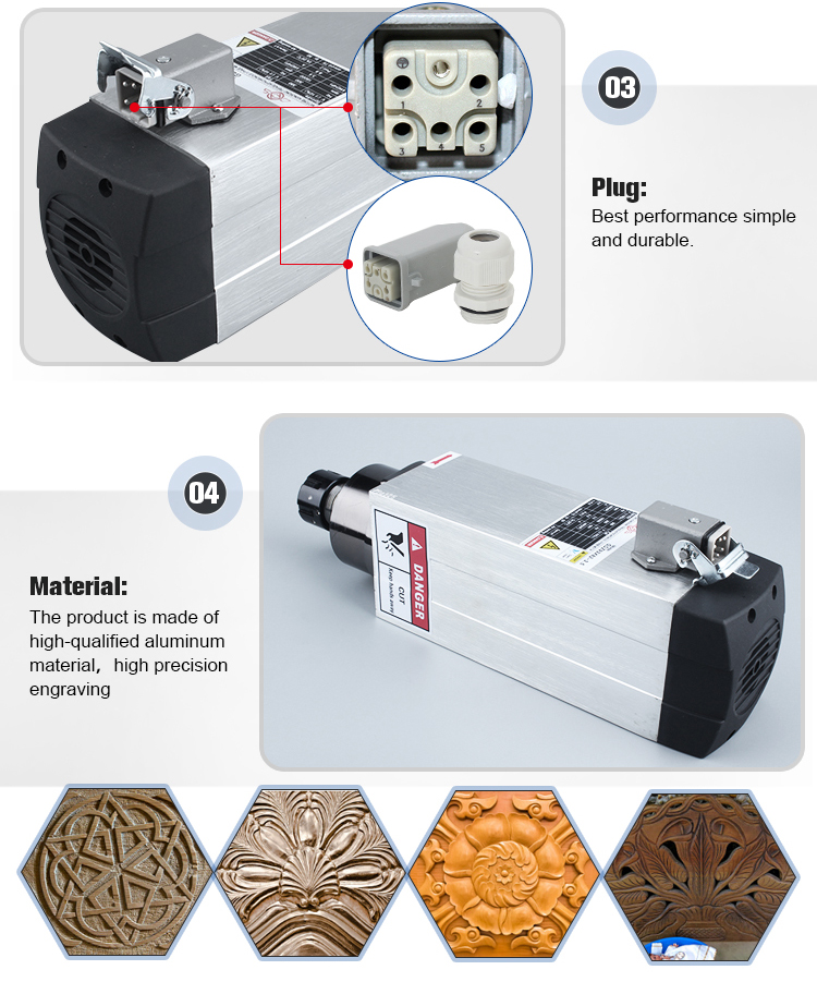 GDZ-105x102-3.5 3.5kw Air Cooled Spindle Motor for Woodworking at 18000rpm