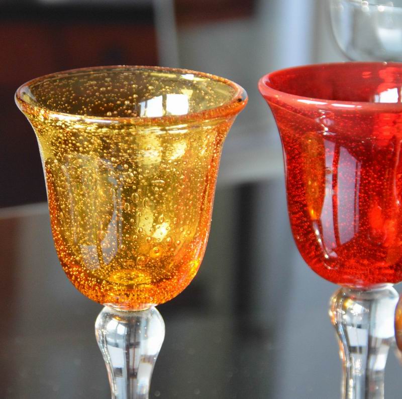Handblown Solid Color Mexican Bubbles Goblet Crystal Wine Glass