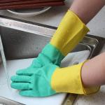 Bi-Color Natural Latex Cleaning Kitchen Rubber Gloves For Household Dishwashing
