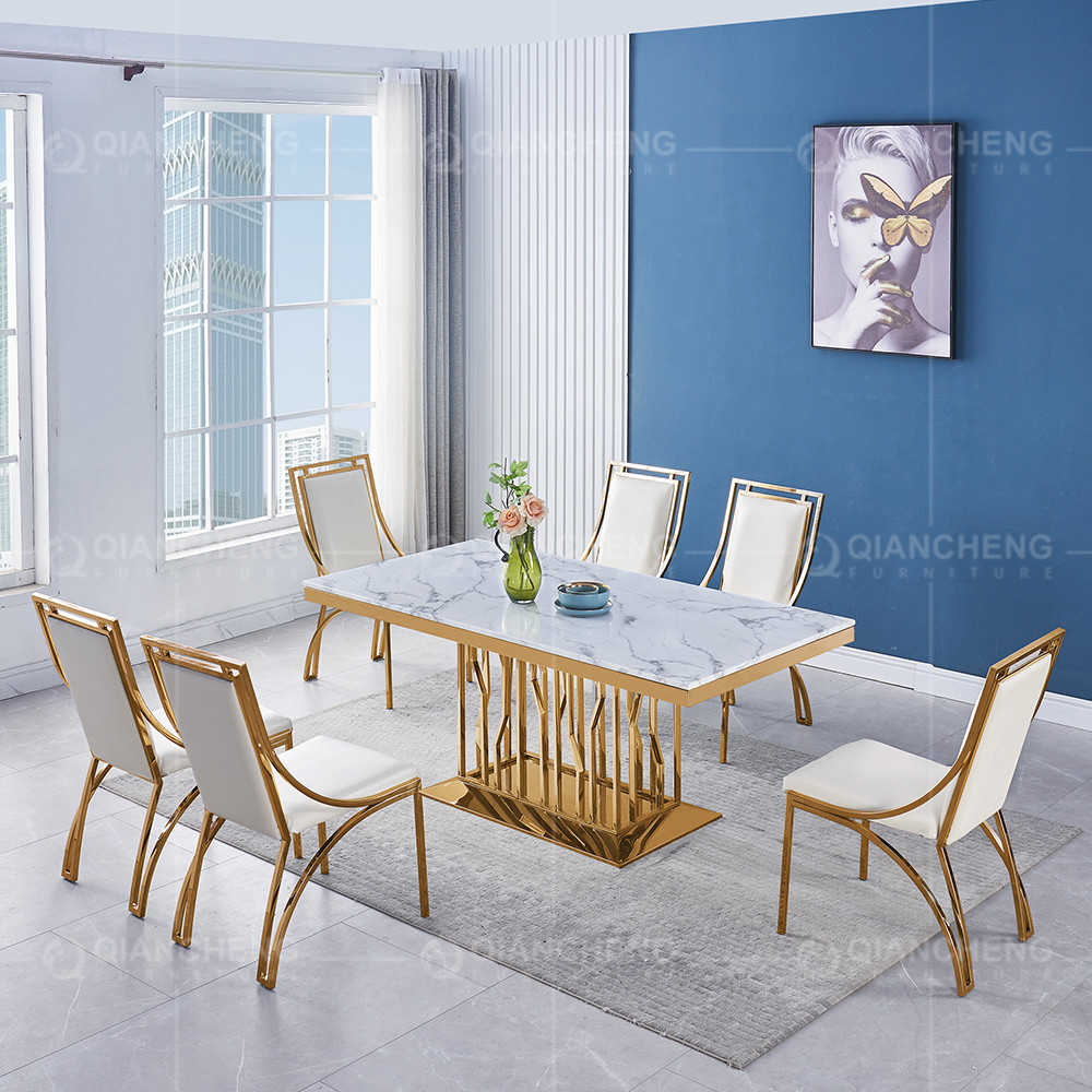 Gold Silver Leg 0.49m3 SS Dining Tables 20 - 40mm Artificial Marble Top