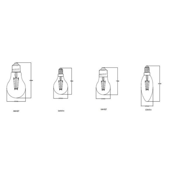 200 Lumen C35 Filament LED Light Bulbs With Tail 2W Hotel 35 X 101 Uniform Light