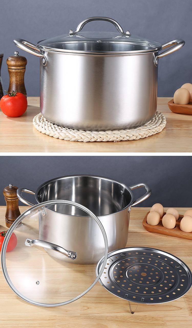 Wholesale Top Seller Kitchen Cooking Steamer Pot Induction Stainless Steel 410 Cookware Soup Pot