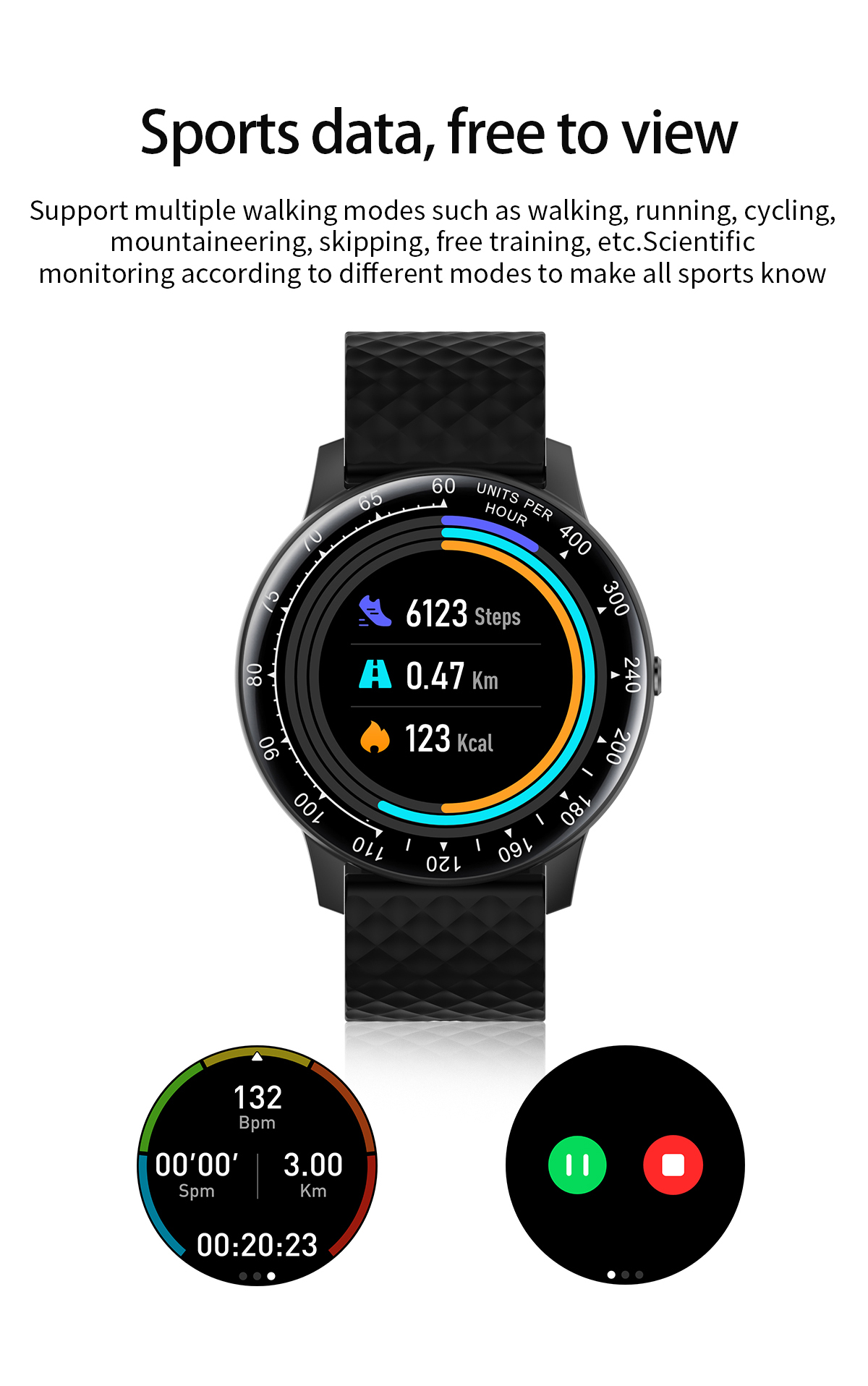 Multicolor Rotatable IP68 Waterproof Heart Rate Smartwatches , Sport Smart Wristband H30