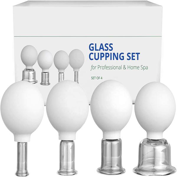 4 Pcs Face Cupping Massage Cups, Silicone Vacuum Suction, Glass Set For