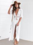 Wholesale Solid Color White Deep V Neck Half Sleeve Beach Cover Up Sexy Maxi