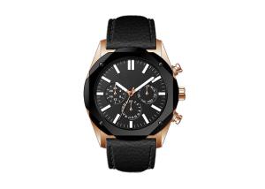 Wholesale Big Face Metal Chronograph Watch , Mens Black Chronograph Watch Genuine Leather Strap from china suppliers